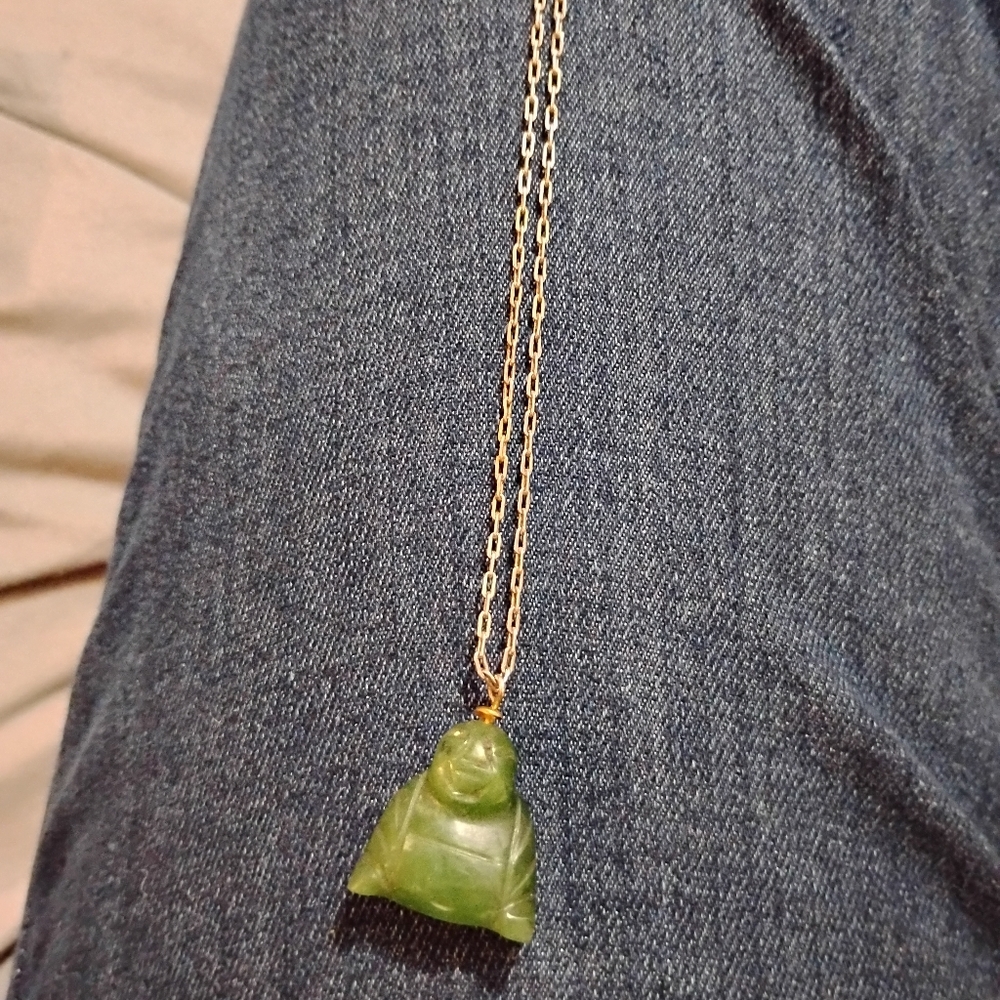 Green real jade and real silver or gold Buddha Pendant Necklace